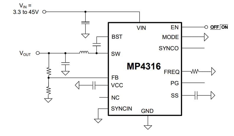 Application Circuit Diagram - Monolithic Power Systems (MPS) MP4316 Synchronous Step-Down Converters